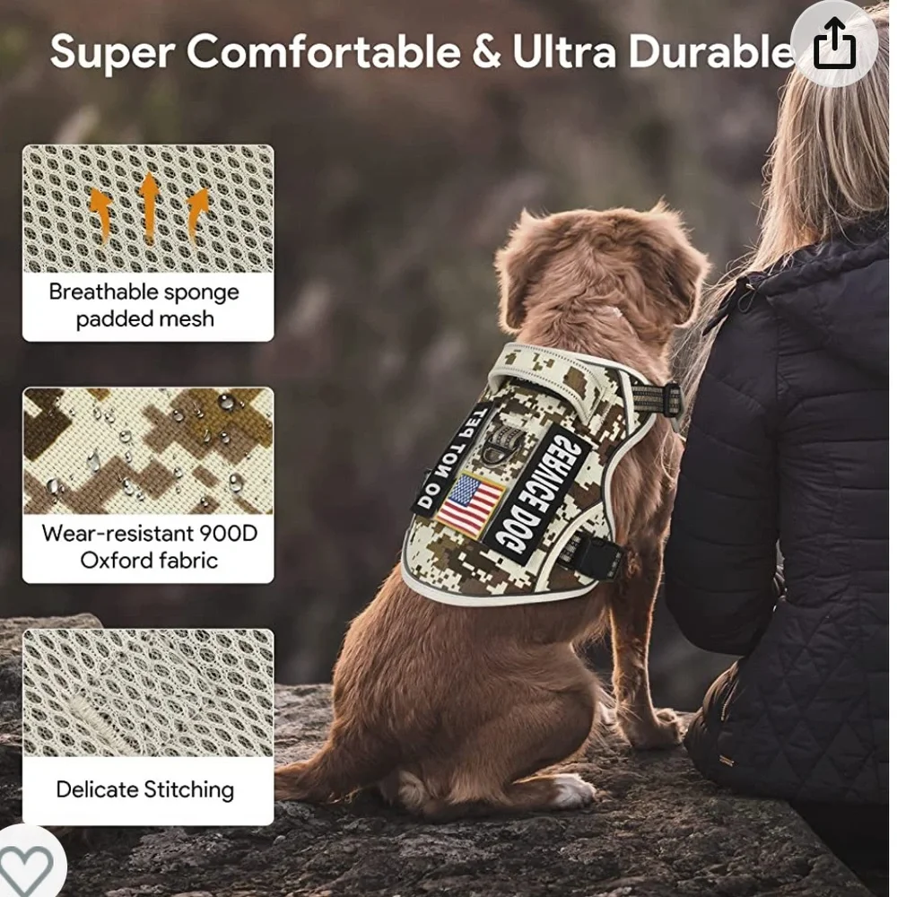 Lewondr Tactical Dog Harness No Pull for Small Medium Large Dog Adjustable New - Picture 2 of 4